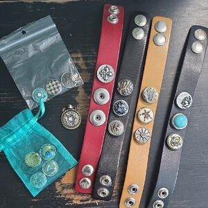 Gingersnap Leather Snap Bracelet Set - Red, Black, Tan And Brown